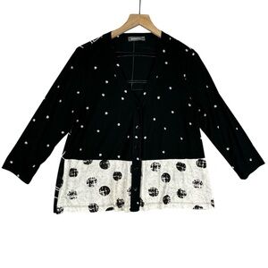 ALEMBIKA Cardigan Womens 2 (8/10) Black White Dots V Neck‎ Button Front